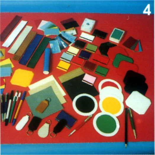 Key fobs, Personalised cards, Pens, Coasters, Bookmarks, Playing cards, Scenic cards, Magnetic rubber sheeting. Die cleaning sticks. Adhesive die film foils.